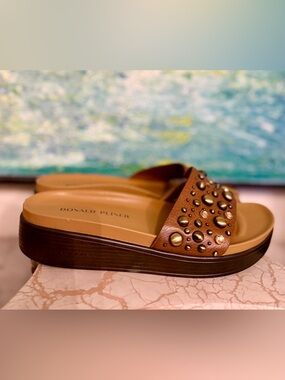 Donald J. Pliner Fifi Brown Studded Slide Sandals